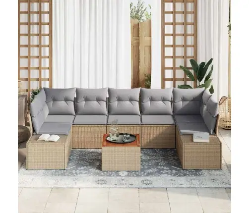 Sodo Sofų Rinkinys Su Pagalve 8 Pcs Smėlio Poliratanas