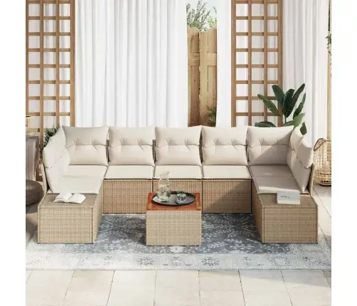 8 Daļu Dārza Dīvānu Komplekts Ar Bēšiem Spilveniem Vidaxl