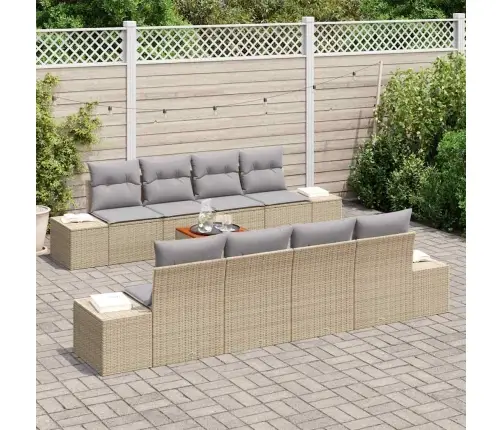 9 Daļu Dārza Dīvānu Komplekts Ar Spilveniem, Bēšs, Polirattan, Akācija Vidaxl