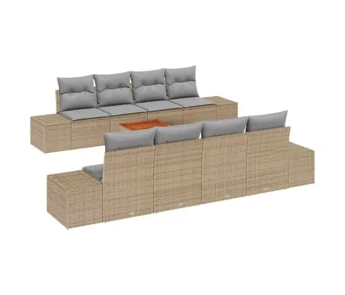 9 Daļu Dārza Dīvānu Komplekts Ar Spilveniem, Bēšs, Polirattan, Akācija Vidaxl