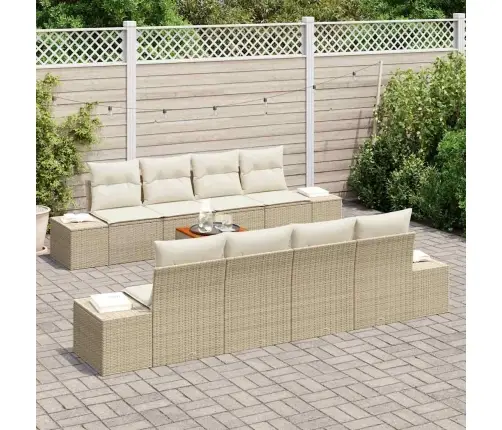 9 Daļu Dārza Dīvānu Komplekts Ar Spilveniem, Bēšs, Poli Rattan, Akācija Vidaxl