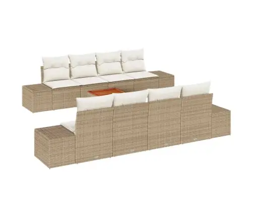 9 Daļu Dārza Dīvānu Komplekts Ar Spilveniem, Bēšs, Poli Rattan, Akācija Vidaxl