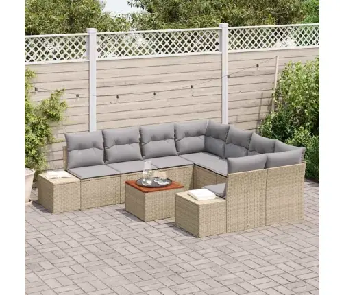 9 Daļu Dārza Dīvāna Komplekts Ar Bēšiem Spilveniem Poliratanā Un Akācijā Vidaxl