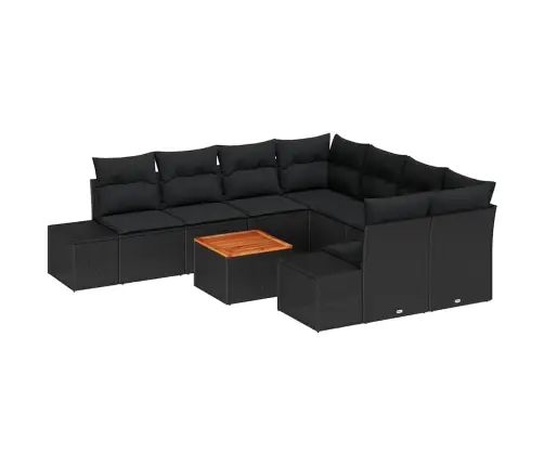 Sodo Sofų Rinkinys Su Pagalve 9 Pcs Juoda Poli Ratanas