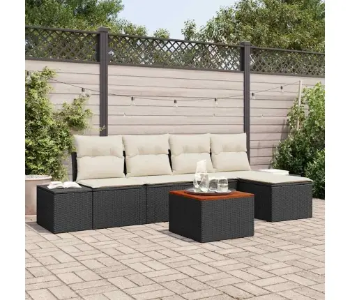 6 Daļu Dārza Dīvānu Komplekts Ar Spilveniem, Melns Polirats Un Akācija Vidaxl