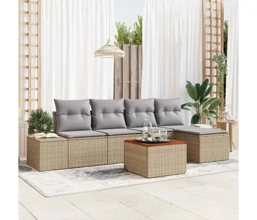 Sodo Sofų Rinkinys Su Pagalve 6 Pcs Smėlio Poli Ratanas