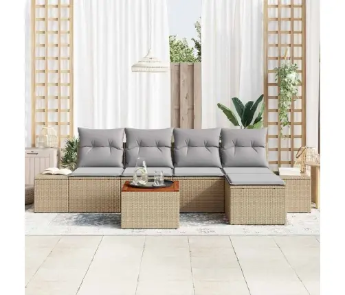 Sodo Sofų Rinkinys Su Pagalve 6 Pcs Smėlio Poli Ratanas