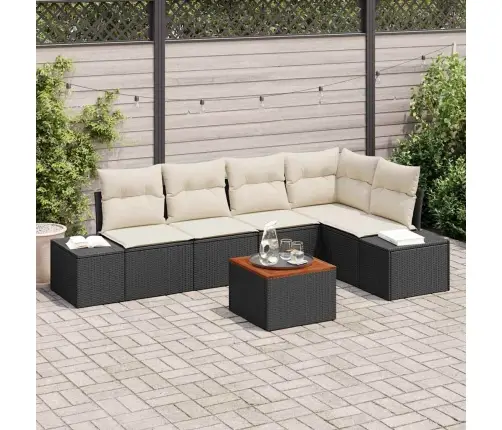 6 Daļīgs Dārza Dīvānu Komplekts Ar Spilveniem Melnā Poliratanā Un Akācijas Koka Vidaxl