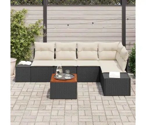 6 Daļīgs Dārza Dīvānu Komplekts Ar Spilveniem Melnā Poliratanā Un Akācijas Koka Vidaxl