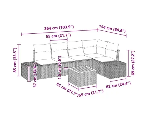 Aia Diivanikomplekt Padjaga 6 Pcs Hall Polürotang