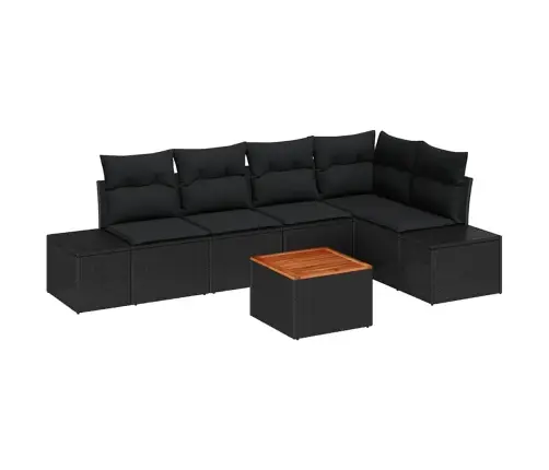 6 Daļu Dārza Dīvāna Komplekts Ar Spilveniem, Melns Polirotans. Vidaxl