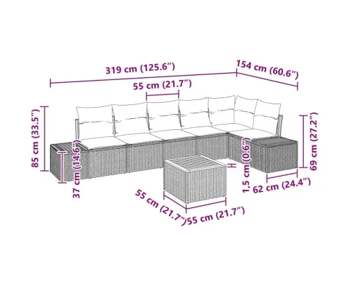 Sodo Sofų Rinkinys Su Pagalve 7 Pcs Juoda Poliratanas