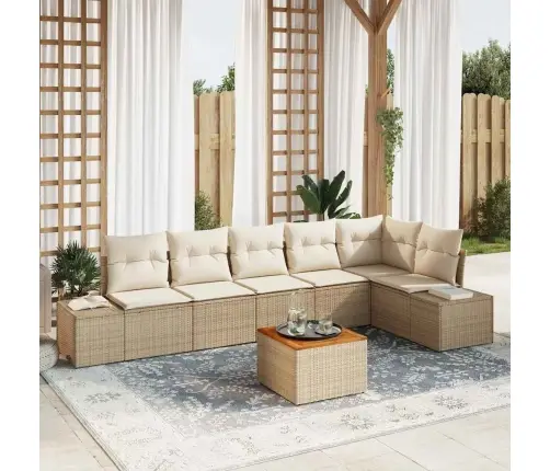 7 Daļu Dārza Dīvānu Komplekts Ar Spilveniem Bēšā Polirotanā, Akācija Vidaxl