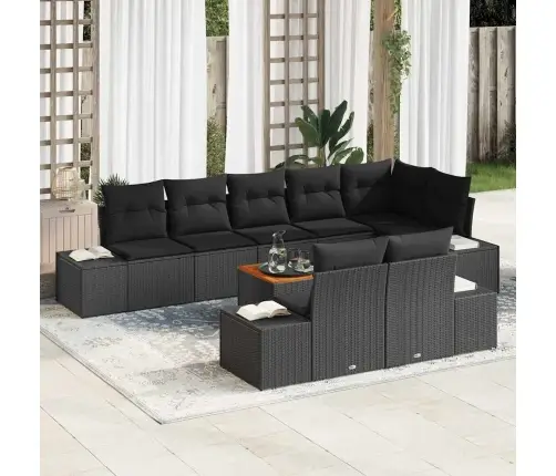 9 Daļu Dārza Dīvānu Komplekts Ar Spilveniem Melnā Polirattanā Vidaxl