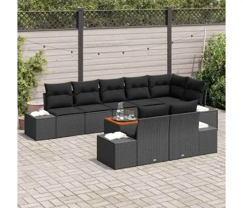 9 Daļu Dārza Dīvānu Komplekts Ar Spilveniem Melnā Polirattanā Vidaxl