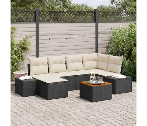 7 Daļu Dārza Dīvānu Komplekts Ar Spilveniem Melnā Poli-Rotanglā Akāciju Kokā Vidaxl