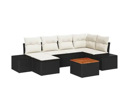 7 Daļu Dārza Dīvānu Komplekts Ar Spilveniem Melnā Poli-Rotanglā Akāciju Kokā Vidaxl