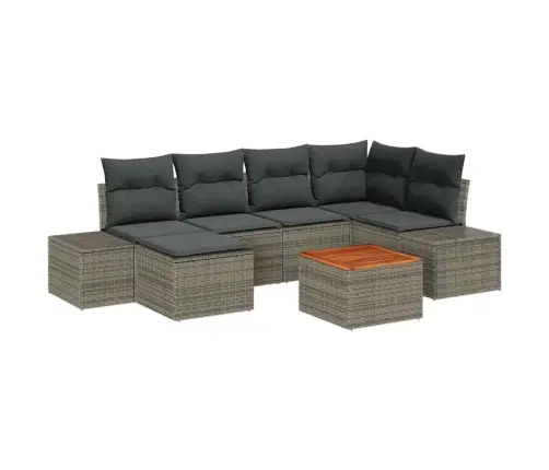 7 Daļu Dārza Dīvānu Komplekts Ar Spilveniem - Pelēks Polyrāts Un Akācijas Koks Vidaxl