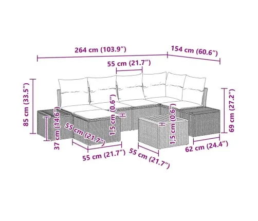 7 Daļu Dārza Dīvānu Komplekts Ar Spilveniem Bēšā Poliratanā Un Akācijā Vidaxl