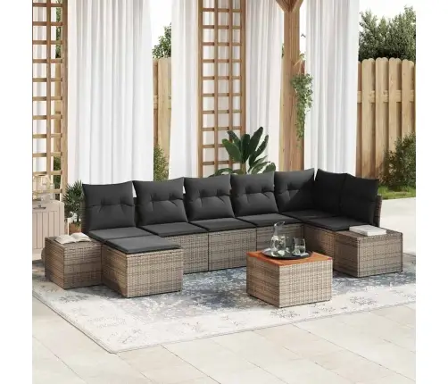 Sodo Sofų Rinkinys Su Pagalve 8 Pcs Pilka Poliratanas