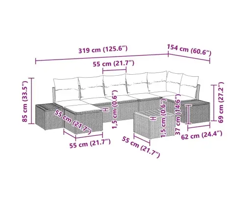 Aia Diivanikomplekt Padjaga 8 Pcs Must Polürotang