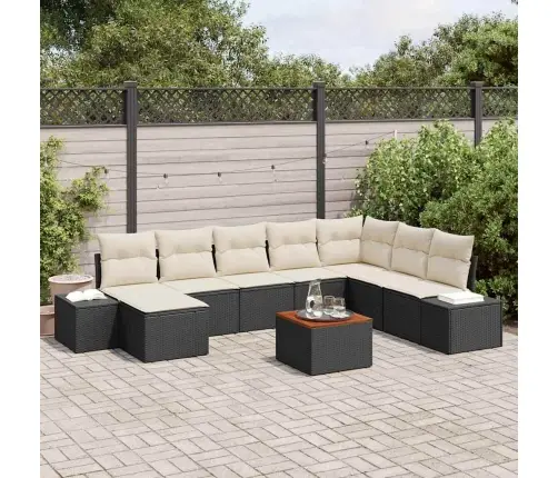 Sodo Sofų Rinkinys Su Pagalve 9 Pcs Juoda Poliratanas