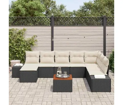 Sodo Sofų Rinkinys Su Pagalve 9 Pcs Juoda Poliratanas