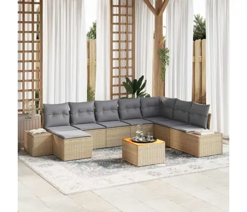 9 Daļu Dārza Dīvānu Komplekts Ar Bēšiem Spilveniem, Poliratanā, Akācijā Vidaxl