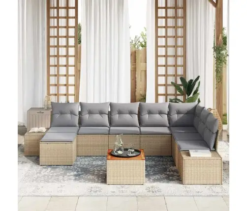 9 Daļu Dārza Dīvānu Komplekts Ar Bēšiem Spilveniem, Poliratanā, Akācijā Vidaxl