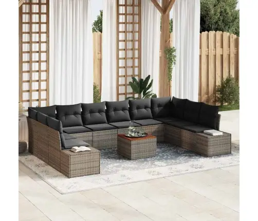 11 Daļu Dārza Dīvānu Komplekts Ar Spilveniem Pelēkā Poli Ratanā Vidaxl