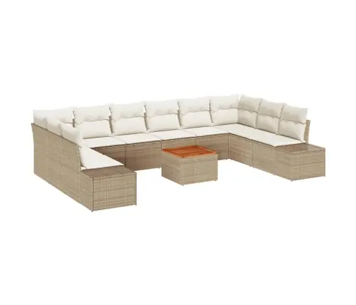 11 Daļu Dārza Dīvānu Komplekts Ar Spilveniem, Bēšs, No Polirakstāņa Akācijas Vidaxl