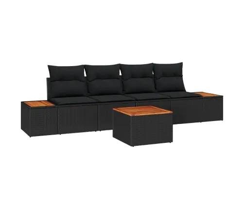 5 Daļu Dārza Dīvānu Komplekts Ar Spilveniem, Melnā Poliratanā Vidaxl