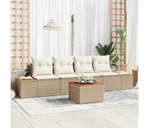 5 Daļu Dārza Dīvānu Komplekts Ar Spilveniem, Bēšs, Poliratanis, Akācija Vidaxl