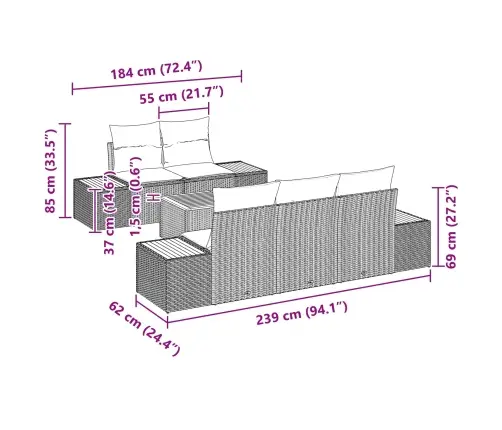 Aia Diivanikomplekt Padjaga 6 Pcs Must Polürooster