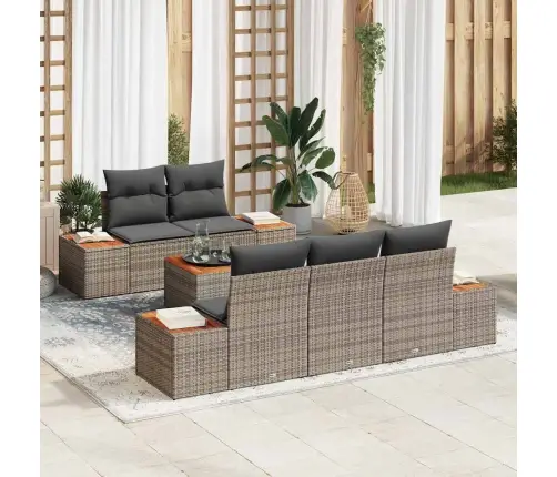 6 Daļu Dārza Dīvānu Komplekts Ar Spilveniem Pelēkā Poliratonā Un Akacijā Vidaxl