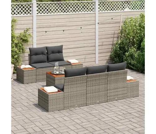 6 Daļu Dārza Dīvānu Komplekts Ar Spilveniem Pelēkā Poliratonā Un Akacijā Vidaxl