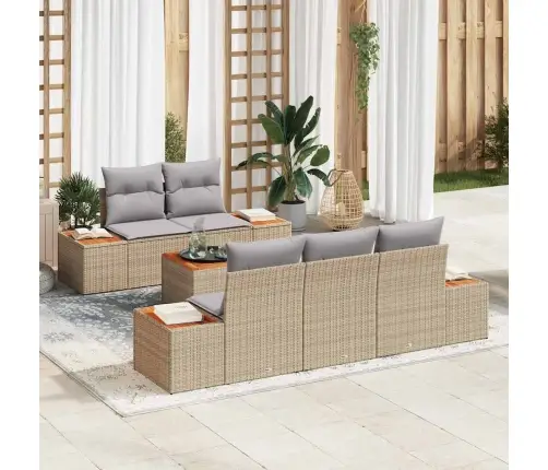 6 Daļīgu Dārza Dīvānu Komplekts Ar Spilveniem, Bēšs, Poliratanā, Akācijas Koks. Vidaxl