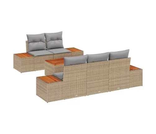 6 Daļīgu Dārza Dīvānu Komplekts Ar Spilveniem, Bēšs, Poliratanā, Akācijas Koks. Vidaxl