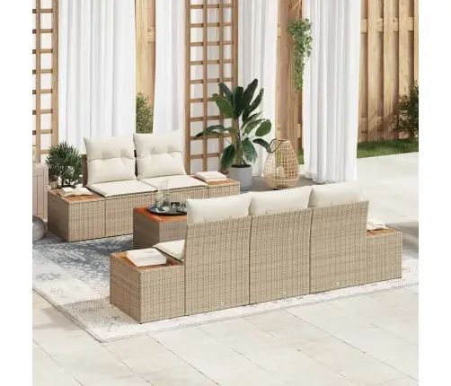 Sodo Sofų Rinkinys Su Pagalve 6 Pcs Smėlio Poli Ratanas