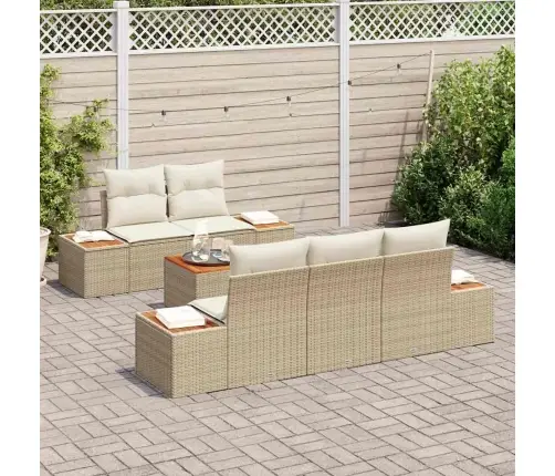 Sodo Sofų Rinkinys Su Pagalve 6 Pcs Smėlio Poli Ratanas