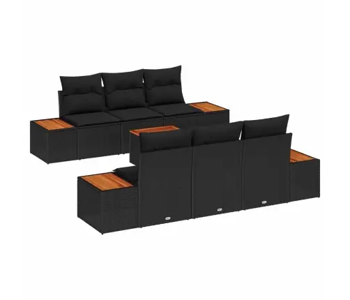 7 Daļu Dārza Dīvānu Komplekts Ar Spilveniem Melnā Poliratanā Akācijā Vidaxl