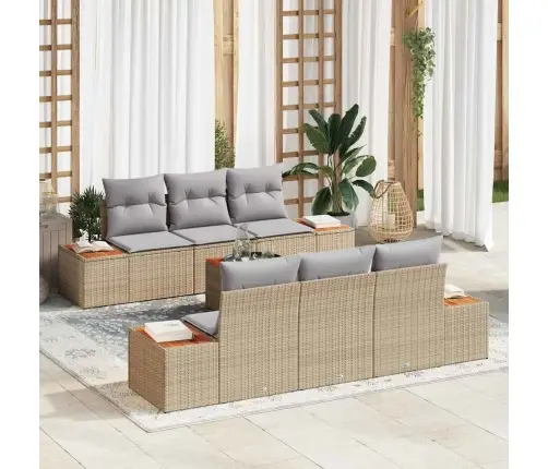 7 Daļu Dārza Dīvānu Komplekts Ar Spilveniem Bēšā Polyratānā Vidaxl