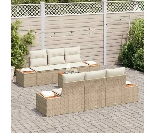 7 Daļu Dārza Dīvānu Komplekts Ar Bēšiem Spilveniem Poliratanā Vidaxl