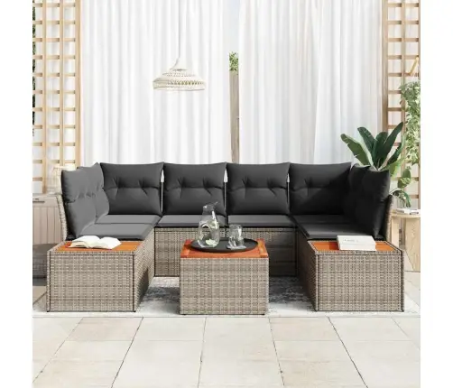 Sodo Sofų Rinkinys Su Pagalve 6 Pcs Pilka Poli Ratanas