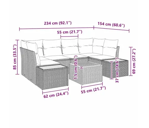 Sodo Sofų Rinkinys Su Pagalve 6 Pcs Pilka Poli Ratanas