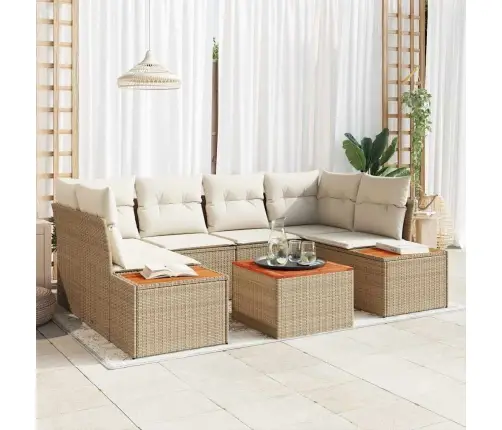 Sodo Sofų Rinkinys Su Pagalve 6 Pcs Smėlio Poli Ratanas