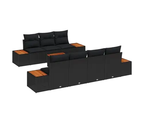 Sodo Sofų Rinkinys Su Pagalve 8 Pcs Juoda Poli Ratanas