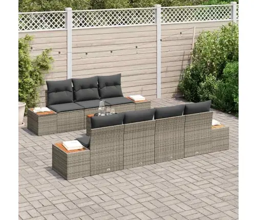 Sodo Sofų Rinkinys Su Pagalve 8 Pcs Pilka Poli Ratanas