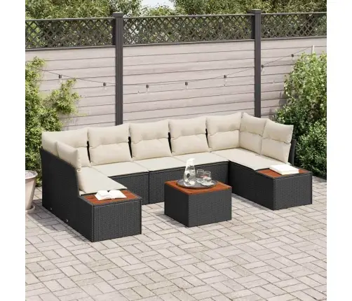 Sodo Sofų Rinkinys Su Pagalve 8 Pcs Juoda Poli Ratanas