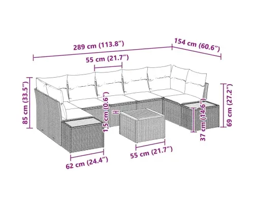 Sodo Sofų Rinkinys Su Pagalve 8 Pcs Juoda Poli Ratanas